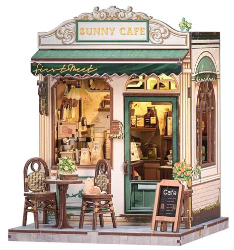 CUTEBEE Book Nook Kit – DIY Puppenhaus Häuser, Miniatur Haus Selber Bauen Bausatz für Erwachsene, 3D Holz Puzzle Buchstütze | Kreativset zur Bücherregal Deko | Geschenk (Sunny Cafe)