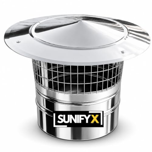 SUNIFY Chapeau de Cheminée Inox 80 mm – Chapeau Conduit de Fumée Anti-Pluie avec Grille Anti-Oiseaux – Résistant Intempéries & Corrosion