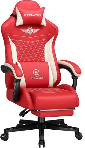 GTPLAYER Sedia da gaming, ergonomica, in pelle PU con supporto lombare, sedia PC con schienale allargato, portata fino a 150 kg, colore rosso