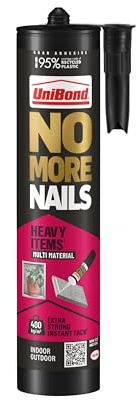 UniBond No More Nails All Materials Heavy Objects White Grab Adhesive, Extra Strong Construction Glue for Wood, Brick, Metal, Ceramic & Concrete, Indoor & Outdoor Use, 280 ml Cartridge