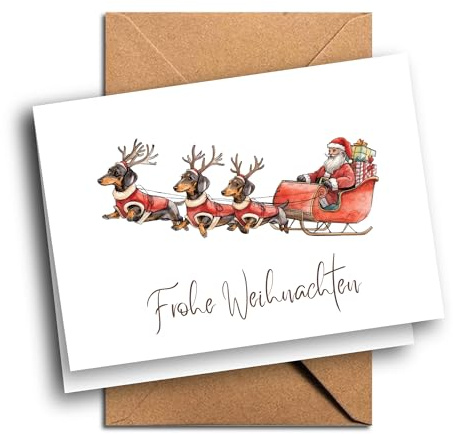 Lustige Dackel Weihnachtskarte - 3 Dackel als Rentiere – Weihnachtskarte Hund – witzige Karte zu Weihnachten für Dackelliebhaber & Hundebesitzer – originelle Weihnachtsgrüße – 3Käsehoch