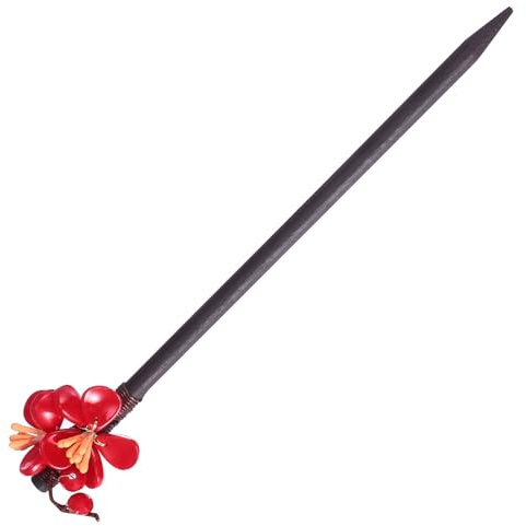 TIKODIDA Vintage Hairpin Flower Shaped Wooden Chopstick Dark Red for Women Retro Hair Accessory in Ancient Style