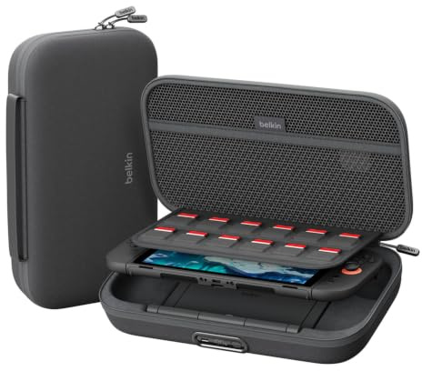 Belkin Gaming Tasche Pro für Nintendo Switch 2, 10K Powerbank – Anthrazit | Tasche mit abnehmbarer Power Bank 10000mAh 30W, Travel Bag, AirTag Fach, Hülle mit Platz für 12 Spiele, Case mit Hartschale