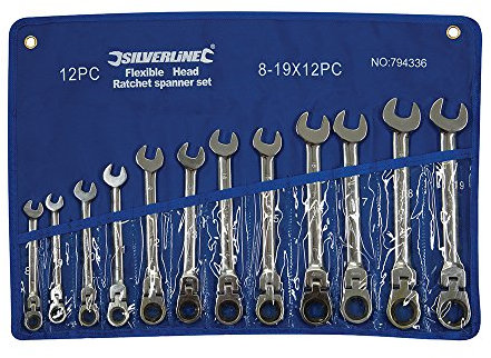 Silverline 794336 Flexible Head Ratchet Spanner Set 12pce 8 - 19 mm