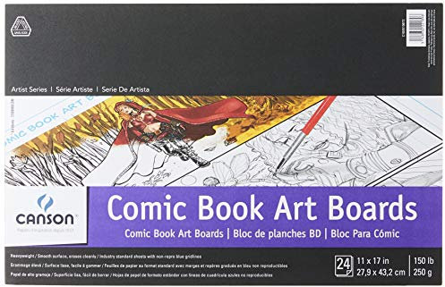 Canson Artist Series Comic Book Art Boards Block mit vorgedruckten, Nicht reproduzierbaren blauen Linien, 68 kg, 28 x 43 cm, 24 Blatt, weiß, 11 x 17