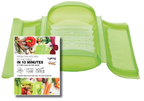 Lekue 1-2 Person Steam Case with Draining Tray and Bonus 10 Minute Cookbook, Green
