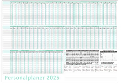 Urlaubsplaner/Personalplaner 2025 DIN B2 nass abwischbar Format (500 x 700 mm) für bis zu 22 Mitarbeiter Januar Kalenderjahr bis März Folgejahr mit Schulferien (gerollt!)