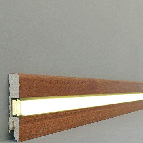 LED | Licht Fuß- u. SockelleistenLübeck16.61.11L | LED Sockelleiste | Lichtleiste | Inklusive weißer Abdeckung| Profisockelleisten- Mahagoni lackiert