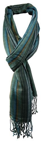 TigerTie - Designer Schal in blau türkis orange grün gestreift mit Fransen