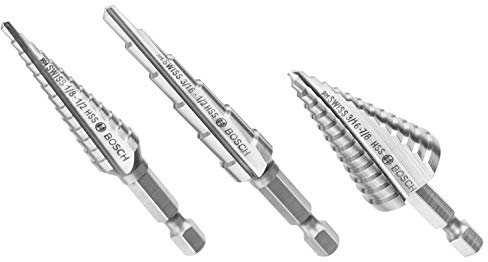 BOSCH IMSDC003 - Set di 3 punte per trapano a gradino in acciaio ad alta velocità, ideali per applicazioni di foratura senza fili in metallo, legno, plastica, PVC