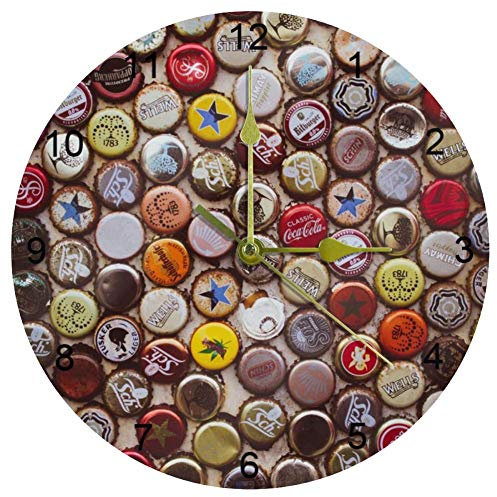 EZIOLY Many Bottle Caps Wall Clock, 10 Inch Silent Non Ticking Quartz Battery Operated Round Wall Clocks for Home/Office/School Clock