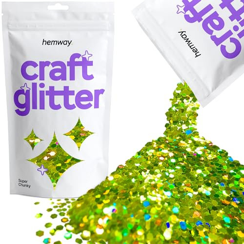 Hemway Craft Glitter - Lime Green Holographic | Super Chunky Metallic Sequin Flakes for Resin & Epoxy Crafts | Supplies for Tumblers, Cards, Jewellery, Candle, Hair, Face, Body & Nail Art | 100 g
