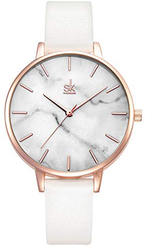 Alienwork Armbanduhr Damen Roségold Lederarmband Weiss Ultra-flach Elegant