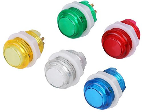Pssopp Botón de Arcade de 5 Piezas Botón de Bricolaje con microinterruptor para Consola de Juegos de Joystick Arcade Botones de 5 Colores