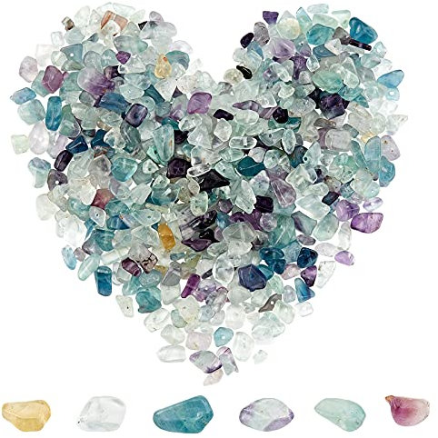 SUNNYCLUE 400 Stück Echte Fluorit-Chips 5-8 mm Lang Fluorit-Trommelchips Unregelmäßige Chip-Stein-Perlen Halbedelsteine Für DIY-Schmuckherstellung Armband-Halskette