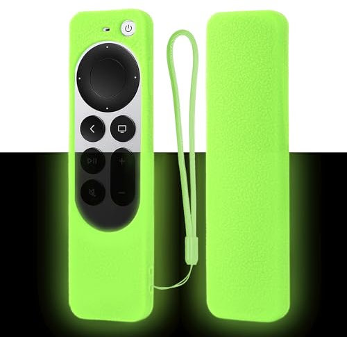 Protective Silicone Remote Case for 2021 Apple 4K TV Series 6 Apple TV Siri Remote 2nd Gen Remote, Shockproof, Washable and Skin-Friendly Cover Non-Slip with Frosted Texture (Glow in Dark Green)