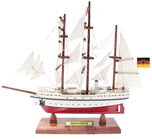 Büttner Sammler Edition Modellschiff Schiffsmodell Modellbau Holzmodell Standmodell klein zur Dekoration kein Bausatz Segelschulschiff GORCH Fock II 20cm