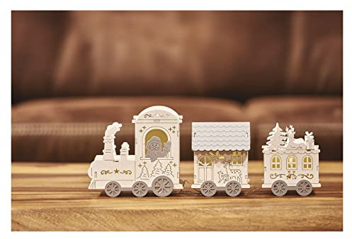 EMOS Leuchtender Weihnachtszug aus Holz, 3 LEDs warmweißes Licht, Weihnachtsdekoration, Weihnachtsexpress batteriebetrieben (2xAA), IP20 Innenbereich, 6/18h Timer-Funktion, 10000h Lebensdauer, DCWW22