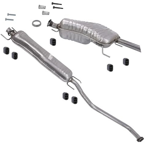 BESTPRICE Auspuff Schalldämpfer Set 1x Mittelschalldämpfer, 1x Endschalldämpfer, mit Montagematerial Kompatibel mit OPEL VECTRA B (J96), VECTRA B Caravan (J96), VECTRA B CC (J96)
