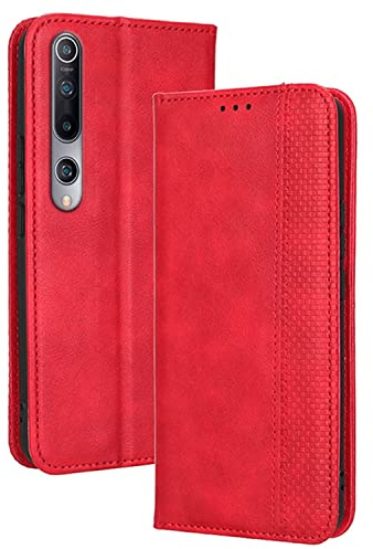 RankOne Flip-Lederhülle handyhülle für Xiaomi MI 10 5G (6.67 Inches) Rot