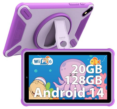 PIXPEAK 7 Tableta para niños, Android 14 Tablet, 36GB RAM 128GB ROM (SD Expandible), Android Kids Tablet, Control Parental, Pantalla FHD, 6580mAh, 5MP+2MP, WiFi, Bluetooth, Tableta Educativa (Pink)