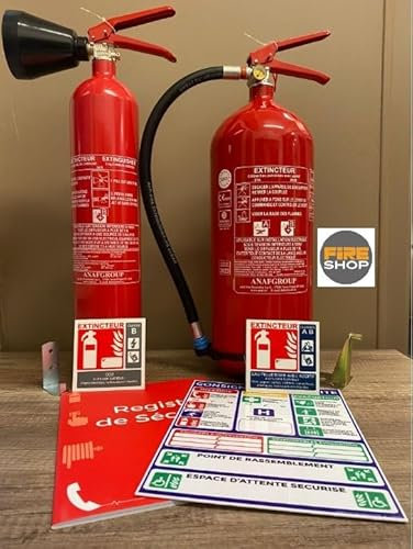 Kit lot extincteurs NF Co2 kg + Eau 6 litres additif sans Fluor + registre + consignes + 2 Panneaux