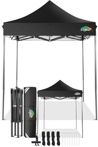 COBIZI Faltpavillon 2x2 Wasserdicht Stabil Winterfest ohne Seitenwand,Pop Up Pavillon Partyzelt,Sonnenschutz Gartenpavillon,Pavillon Faltbar mit Handtasche(2 mal 2m Schwarz)