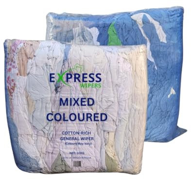 Express Wipers - 20kg Double Pack (2 x 10kg) Bales of General Mixed Coloured Cotton-Rich Cleaning Rag Wipers