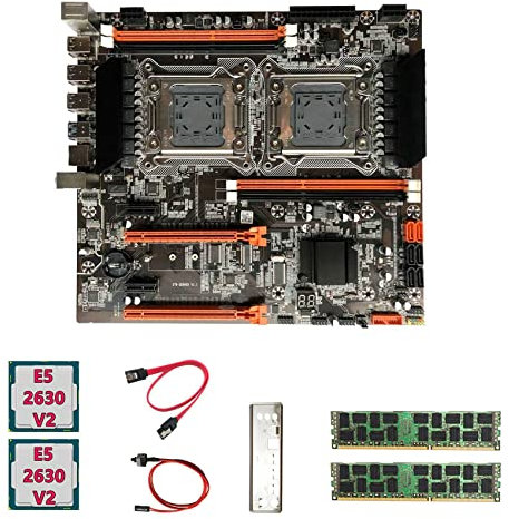 Aliaga Placa Base de CPU Dual X79 + 2XE5 2630 V2 CPU + 2X4GB DDR3 1600Mhz RECC Ram + Cable SATA + Cable de Interruptor + Deflector LGA2011 M.2 NVME
