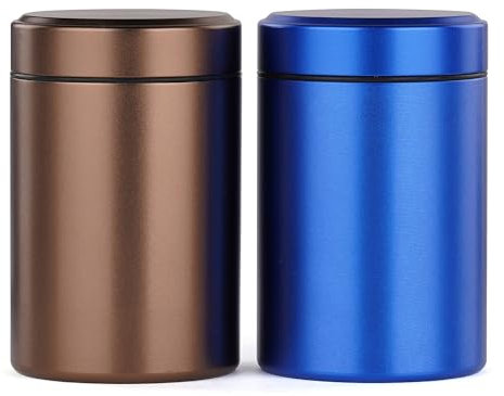 OZCHIN 2er Set Aluminium-Aufbewahrungsgläser, Tragbare, Luftdichte, Geruchsdichte Behälter, Mehrzweck-Aufbewahrung für Gewürze, Kaffee und Tees (Blau + Braun, 50 ml)