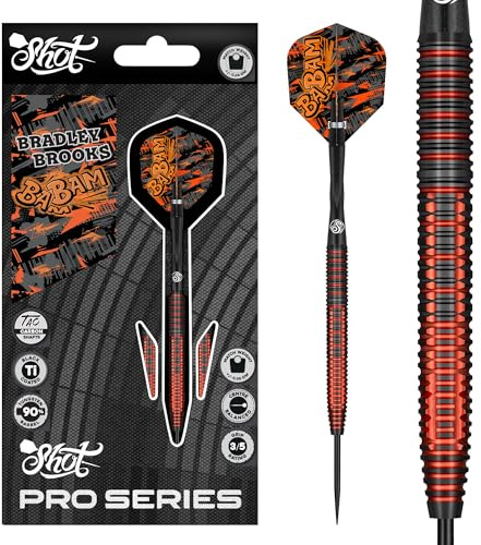 Shot - Bradley Brooks Steeldarts | 90% Tungsten | 25g Steeltip | Profi Dartpfeile | Originale Shot Marke