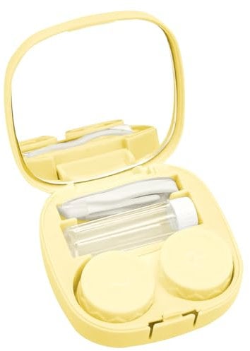 Travel Contact Lens Case, Portable and Leakproof Contact Lens Container with Mirror, Tweezers and Solution Bottle for Business Trips and Travels (Yellow)