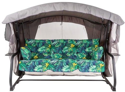 PATIO Hollywoodschaukel 3 Sitzer mit Liegefunktion Ravenna Lux 170 cm mit Auflagen Seitenkissen Seitentische Sonnendach Moskitonetz tropisch