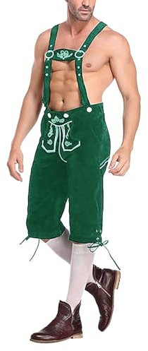 Trachtenhose Herren Bayerische Trachtenhose Bestickt Muster Lederhose mit Hosenträger Kniebundhose Oktoberfest Kostüm Classic Latzhose Bequem Trachtenlederhosen Regular Hosen