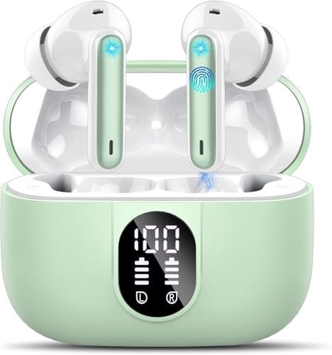 Wireless Earbuds, Bluetooth 5.3 Headphones In Ear with 4 ENC Noise Cancelling Mic, 40H Playtime Bluetooth Earphones, Mini Deep Bass Stereo Ear Buds, IP7 Waterproof Wireless Headphones, LED Display
