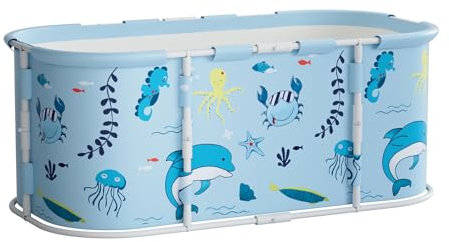 locwanot Baignoire portable pliable extra large de 109 cm pour adultes, baignoire autoportante durable avec cadre en plastique robuste, spa chaud et baignoire de glace, bleu