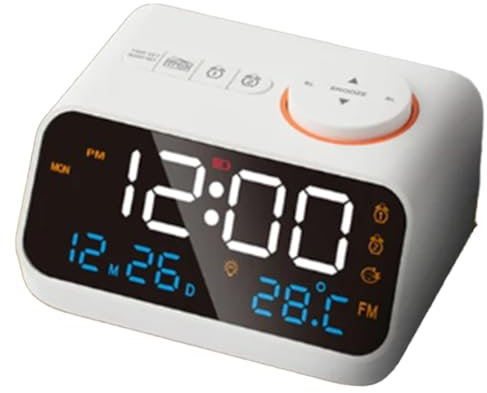 Wrtysully FM-Radio-LED- zum Aufwachen Am Bett, Digitaler Tischkalender + Temperatur, Thermometer, Luftfeuchtigkeit, Hygrometer (A), 1 Set
