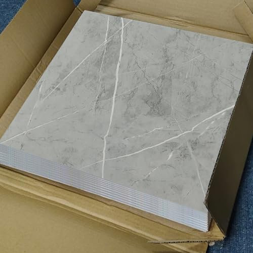Trafagala Gray Tile Stickers White 30x30cm 10pcs, Self Adhesive Wall Tiles Marble, Peel and Stick Wall Waterproof, Removable Stick on for Kitchen Backsplash Bathroom