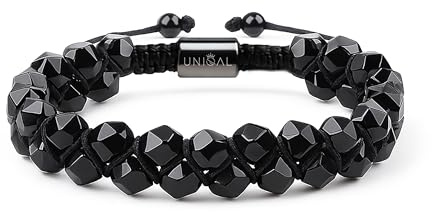 UNIQAL | Herren Armband Naturstein 6mm facettierte Perlen | Turmalin Rauchquarz Lapislazuli Tigerauge | Verstellbar | Verschiedene Modelle & Farben | Geschenk Schmuck