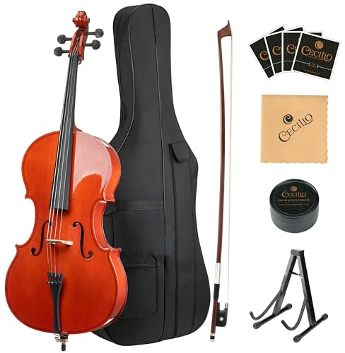 Cecilio 1/2 Size Cello, Beginner Cello 1/2, Acoustic Cello Set with Portable Bag, Bow, Rosin, Stand, String Musical Instruments for School Orchestras, Performances