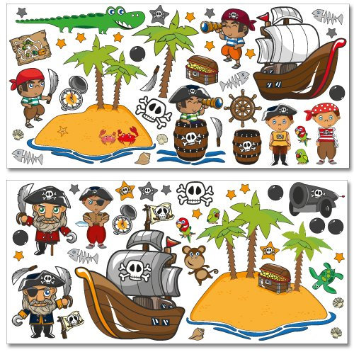 Wandkings Piraten auf Schatzsuche Wandsticker Megapack Set, 83 Aufkleber, Gesamtfläche 260 x 70 cm
