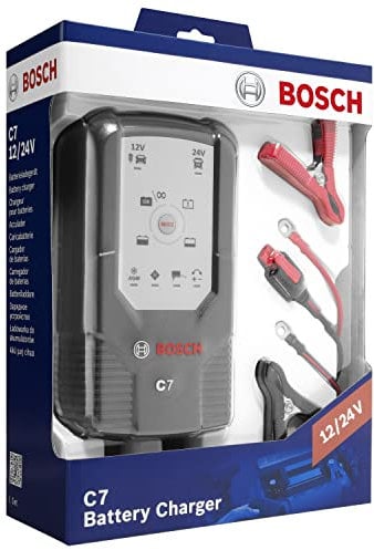 Bosch Automotive C7 - Chargeur de Batterie Intelligent et Automatique - 12V/24 V /7 A - pour Batteries Plomb-Acide, GEL, Start/Stop EFB, Start/Stop AGM pour Motos et Voitures, Noir
