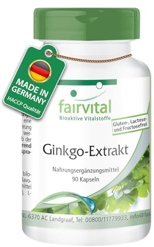 fairvital Ginkgo Extrakt Kapseln 95mg, VEGAN, 90 Kapseln, schluckfreundlich, standardisiert auf mind. 24% Flavone und 6% Lactone