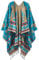 Schicker Damenponcho, Vintage-Umhang mit Schal und Quasten, traditionelles Muster Gr. One size, blau