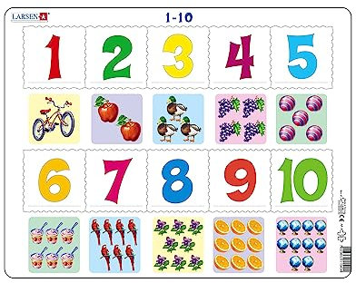 Larsen AR3 Learn to Count Puzzle for Kids Ages 4+, 10-Piece Numbers 1–10 Jigsaw, Early Math Learning with Tray Frame for Toddlers