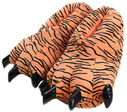 SHIXIAOSHU scarpe per zampe di animali scarpe calde per la casa pantofole in peluche per la casa pantofole dinosauro (Jumping Tiger Pattern, Midline (EUR 34-39), numeric_34)
