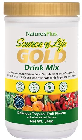 NaturesPlus Source of Life Gold Drink Mix Powder - Whole Food Multivitamin and Mineral for Energy and Immune Support - Vegetarian, Dairy and Gluten Free - 60 Servings, 540g