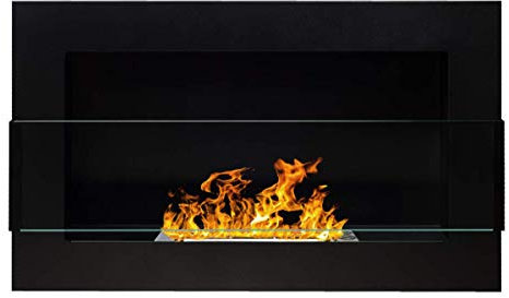 Gel- und Wand - Ethanol - Kamin EDEL Auswahl Gelkamin Bio-Ethanolkamin mit Glas **NEU** (65 cm, schwarz Glas)