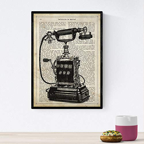 Nacnic Vintage Poster Telefon mit Nummernscheibe. Vintage Stil Poster mit Design und Definitionen für die Innendekoration. A4-Format