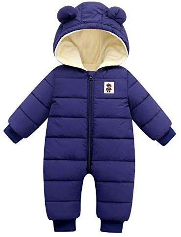 Happy Cherry - Garçon Grenouillère à Capuche Hiver Bébés Combinaison de Neige Fille Ensemble Barboteuses Matelassé Épais Enfant Vêtement de Ski Manche Longue Bleu - 3-6 Mois